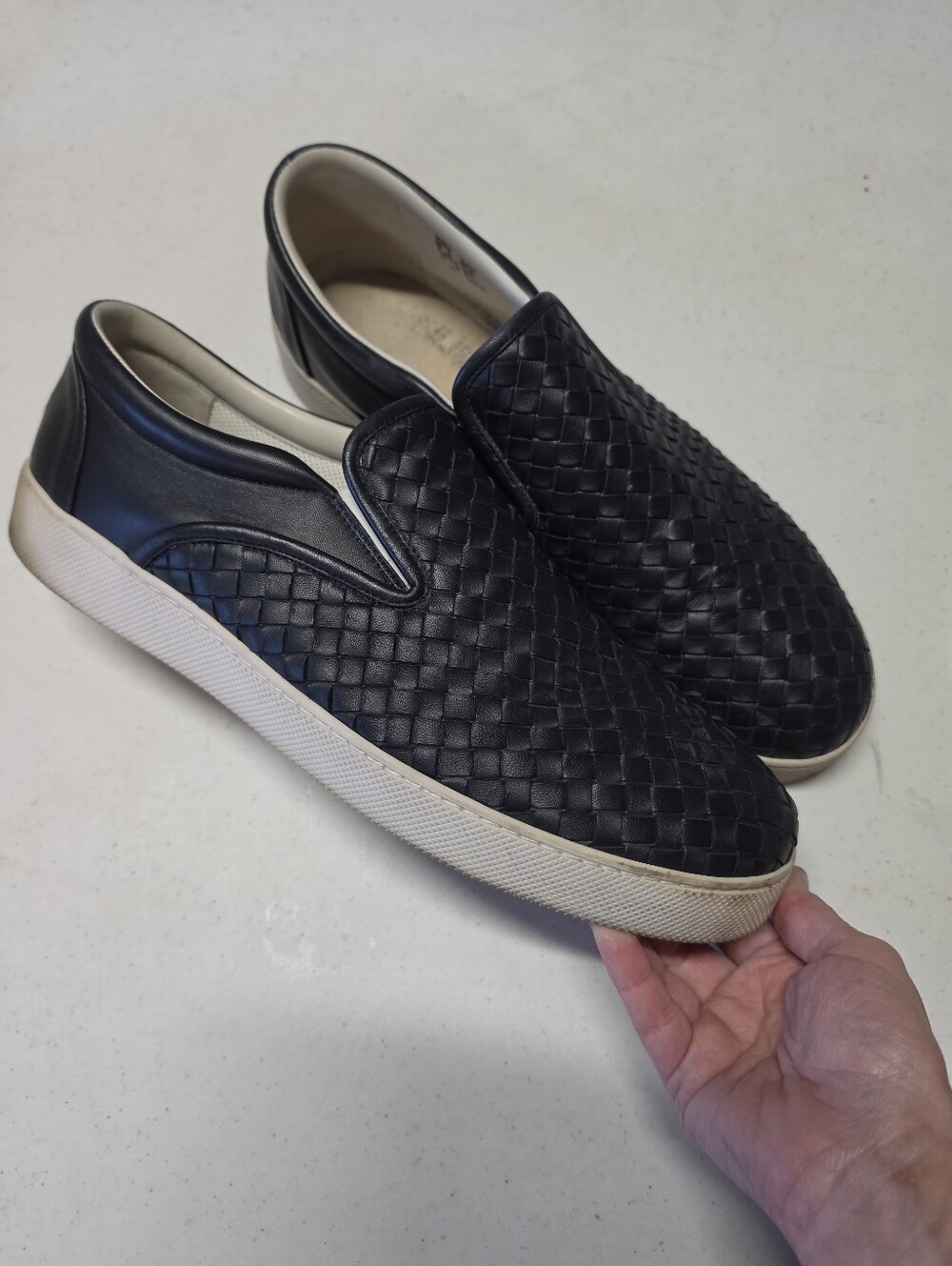Bottega Veneta Intrecciato Leather Slip On Sneakers Black Sz 46 No Box